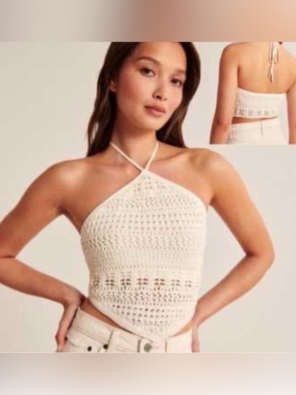 Abercrombie & Fitch Cream Crochet Halter Top